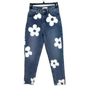 Angel Kiss Daisy Print High Rise Denim Jeans Size 0/24